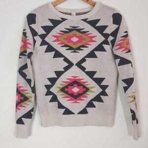 Forever 21 Women's Wool Blend Sweater Southwest Print Cream Size Small